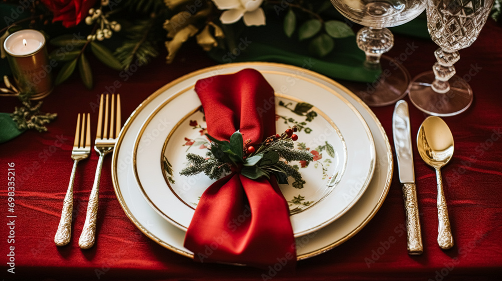 Table decor, holiday tablescape and formal dinner table setting for Christmas, holidays and event celebration, English country decoration and home styling Table decor, holiday tablescape and formal dinner table setting for Christmas, holidays and event celebration, English country decoration and home styling