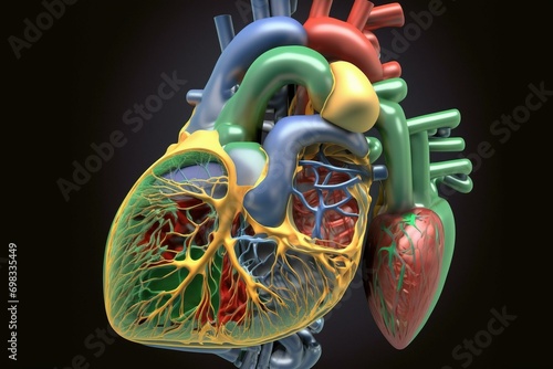 Disorder causing heart muscle failure; Healthy heart anatomy with swollen chamber. Generative AI photo