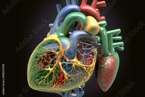 Disorder causing heart muscle failure; Healthy heart anatomy with swollen chamber. Generative AI