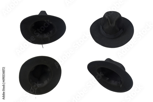 natural black felt hat wide brimmed hat isolated on white background head protection and style