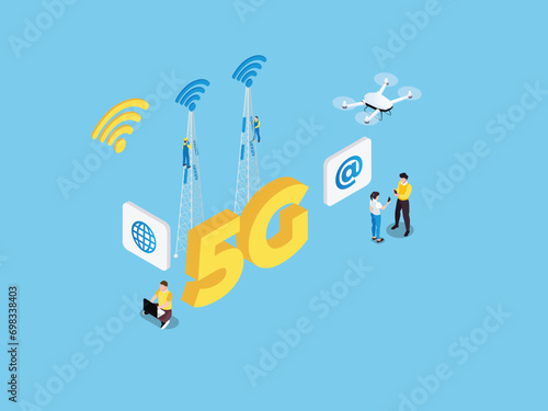 5G Network Wireless Technology isometric 3d vector concept