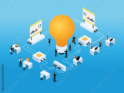 Creativity and business Team Data Conference isometric 3d vector concept