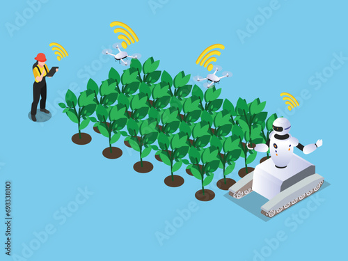 Smart Agriculture with wireless technology isometric 3d vector concept