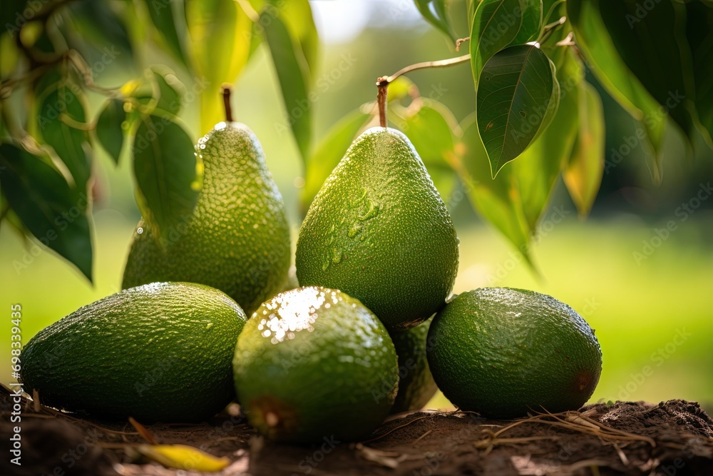 Portrait avocado on the field with light exposure AI Generative Portrait avocado on the field with light exposure AI Generative