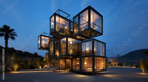 Stacked Glass Cubes Modern Architecture