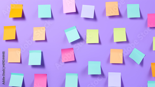 Empty colorful sticky notes on purple background, Ai generated image