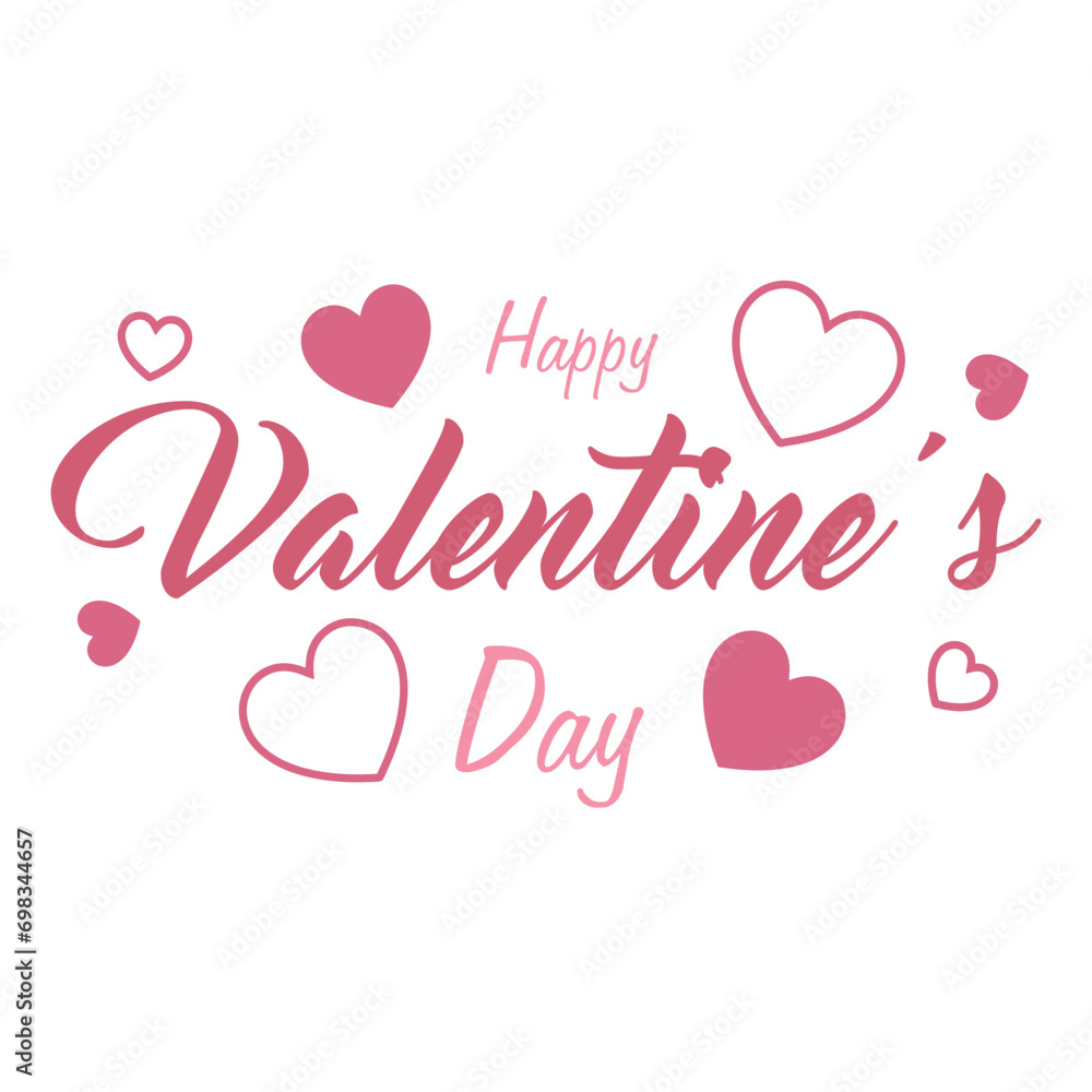 Text HAPPY VALENTINE'S DAY and hearts on white background