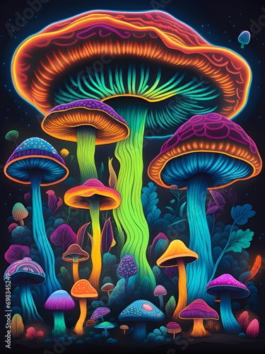 art illustration of colourfully mushrooms. photo