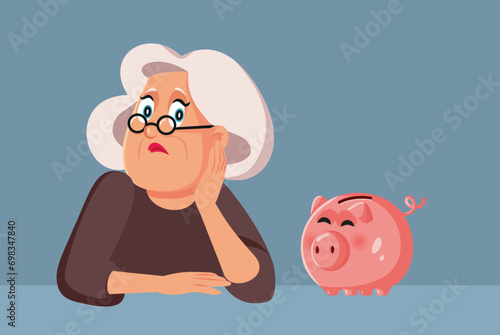 Vector Sad Senior Lady Complaining about Financial Problems. Old granny having no more money saved for pension retirement plan 
