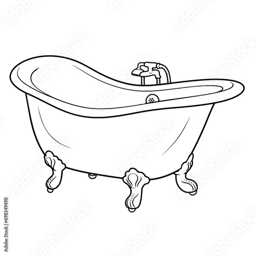 outline illlustration of bathtup for coloring page