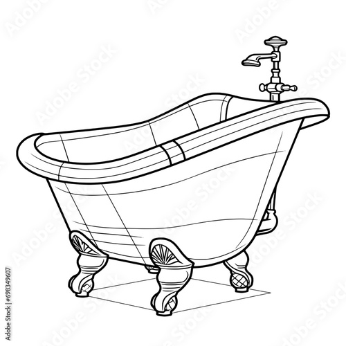 outline illlustration of bathtup for coloring page