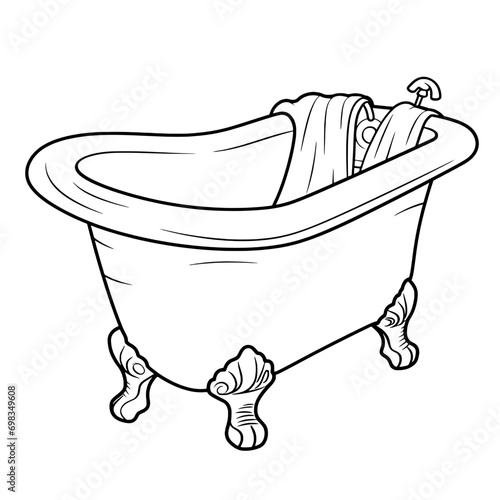 outline illlustration of bathtup for coloring page