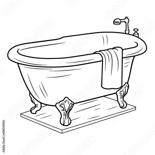 outline illlustration of bathtup for coloring page