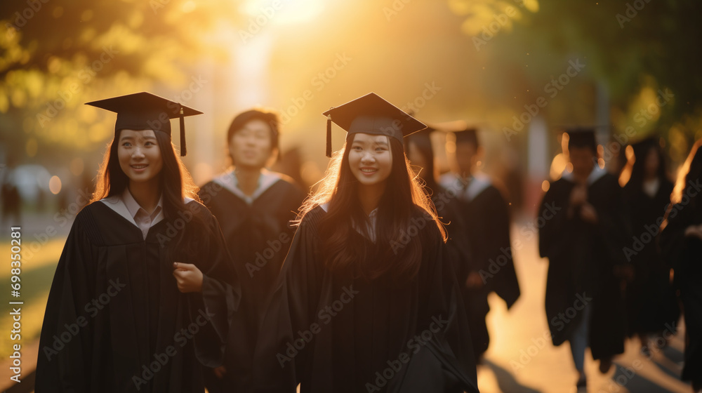 Obraz premium group of asian students at graduation