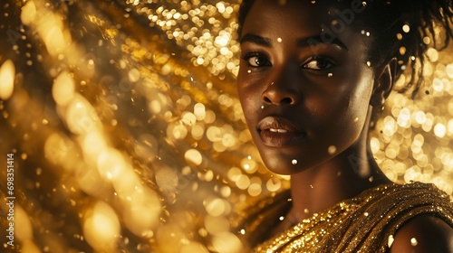 Golden Elegance: African Queen in Shimmering Attire. Generative ai
