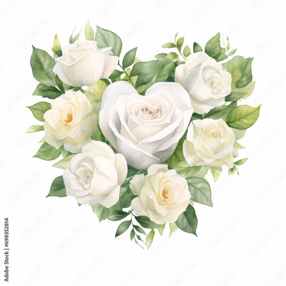 薔薇でできた結婚式のハート 水彩イラスト 白背景 薔薇でできた結婚式のハート 水彩イラスト 白背景