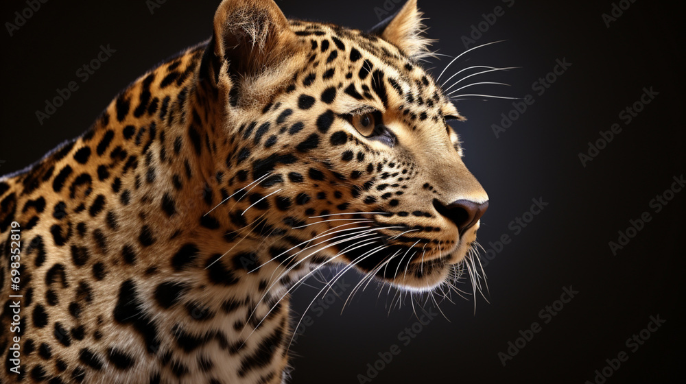 Leopard. Portrait of leopard standing a looking away proudly, Panthera pardus. AI Generative