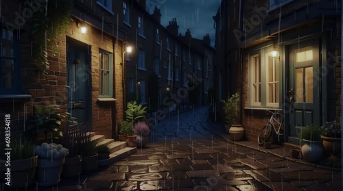 cozy house at night with rain animated photo