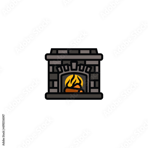 Original vector illustration. The icon is a stone fireplace with firewood and a bonfire.