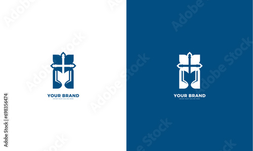 Bible holy book logo, christian cross. Vector graphic design