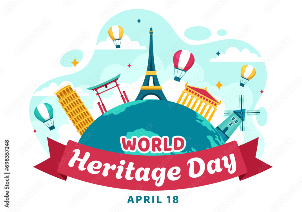 World Heritage Day Vector Illustration on 18 April for Commemorative Monuments and Sites from Various Countries in Flat Background