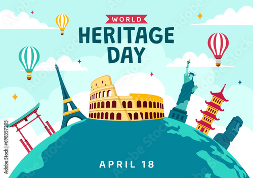 World Heritage Day Vector Illustration on 18 April for Commemorative Monuments and Sites from Various Countries in Flat Background