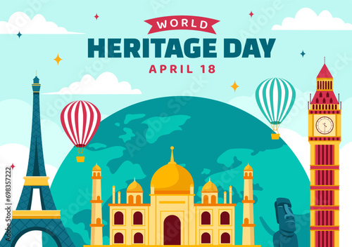 World Heritage Day Vector Illustration on 18 April for Commemorative Monuments and Sites from Various Countries in Flat Background