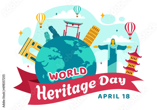 World Heritage Day Vector Illustration on 18 April for Commemorative Monuments and Sites from Various Countries in Flat Background
