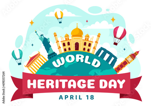 World Heritage Day Vector Illustration on 18 April for Commemorative Monuments and Sites from Various Countries in Flat Background