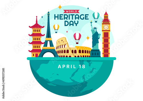 World Heritage Day Vector Illustration on 18 April for Commemorative Monuments and Sites from Various Countries in Flat Background