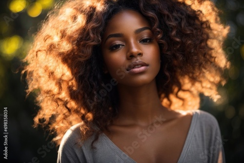 Beautiful African American Young Cute Girl Backlit Hair Glow Portrait