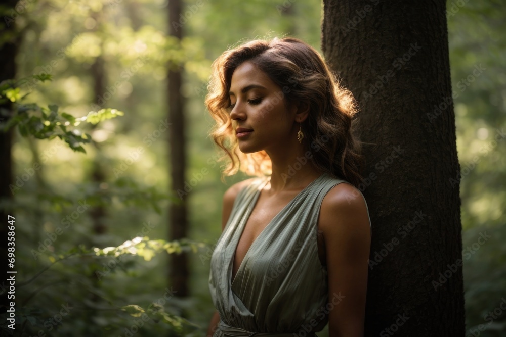 Beautiful Young Cute Girl In Mystical Forest Portrait With Backlit Beautiful Young Cute Girl In Mystical Forest Portrait With Backlit