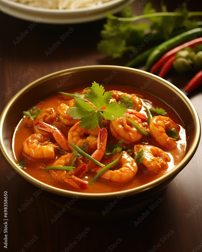 Shrimp curry with coriander leaves 