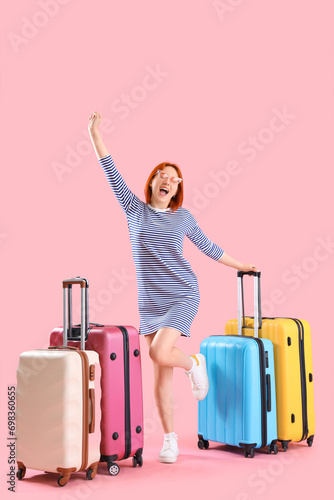 Happy female tourist with m...