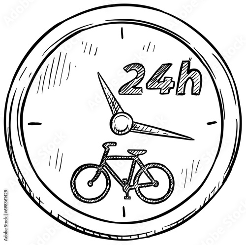 24 hour bicycle rental handdrawn illustration