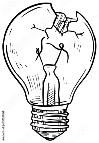 broken lightbulb handdrawn illustration