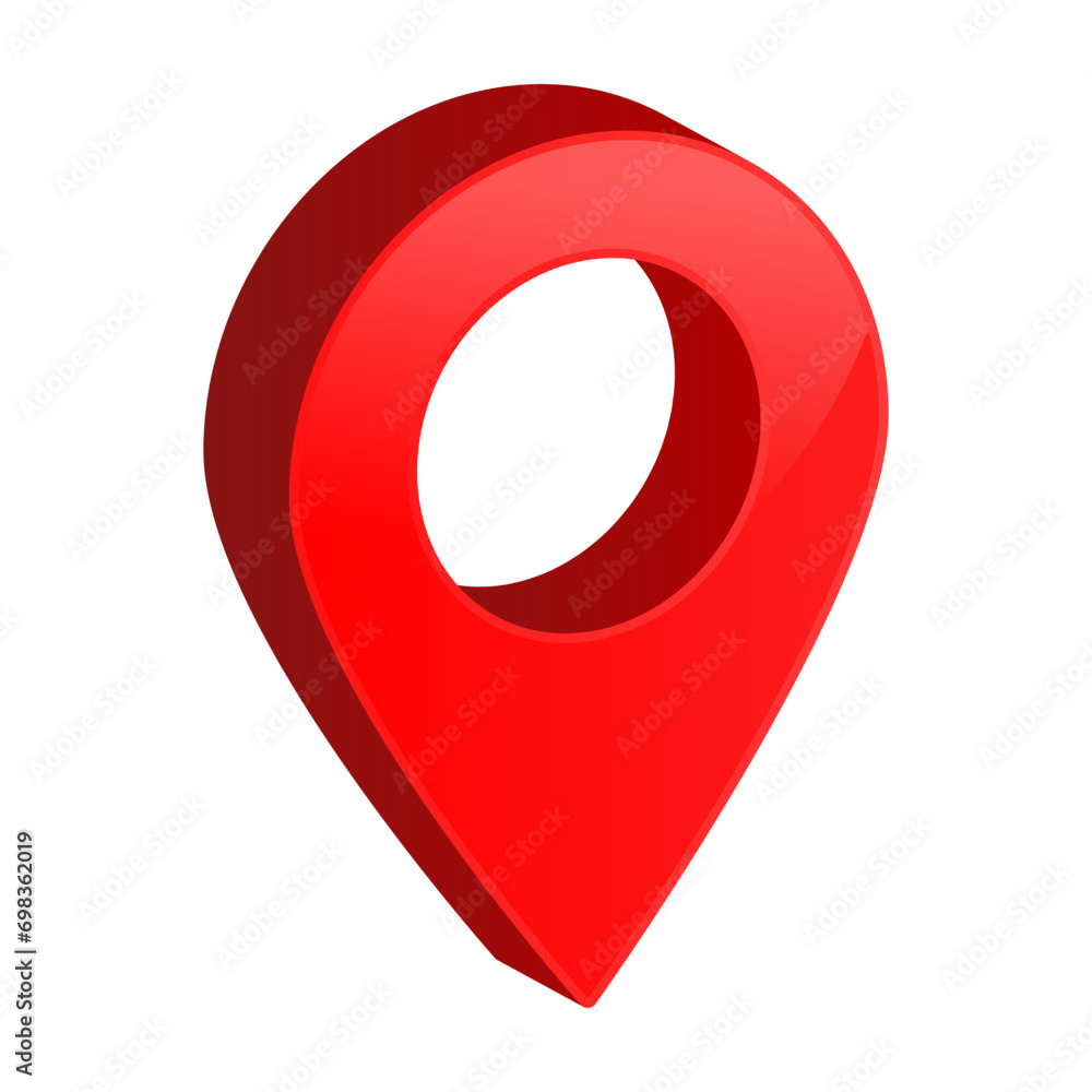 3d location map pointer icon, place pin marker sign - isometric red gps map pointers in red frame, destination symbols in 3d. red location icon	 - obrazy, fototapety, plakaty 