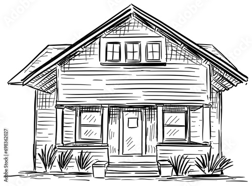 western wood house handdrawn illustration