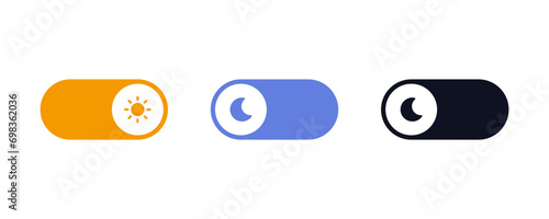 On Off toggle switch buttons. day night switch toggle - dark mode, light mode switch button - sun and moon icons
