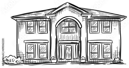 American luxury home handdrawn illustration