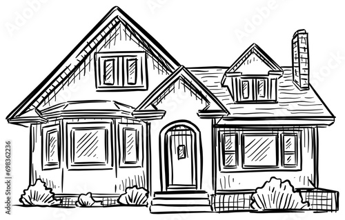 American luxury home handdrawn illustration