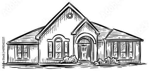 American luxury home handdrawn illustration