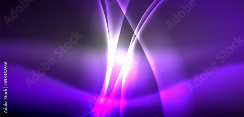 Neon-lit waves surge across background, mesmerizing dance of luminescence and motion. Dynamic backdrop captures essence of energy and modern aesthetics