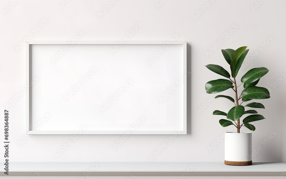Blank frame and indoor plant with copy space on table top. Minimalism interior design. For product, wallpaper, advertising, and marketing material mockup. Blank frame and indoor plant with copy space on table top. Minimalism interior design. For product, wallpaper, advertising, and marketing material mockup.