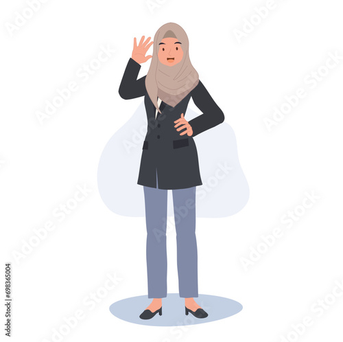 Friendly Muslim Businesswoman Greeting with Confident Gesture