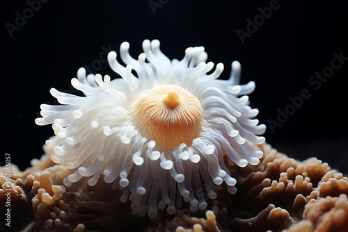 White spotted rose anemone Urticina lofotensis in a Pacific ocean coral reef photo