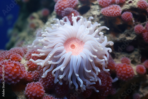 White spotted rose anemone Urticina lofotensis in a Pacific ocean coral reef