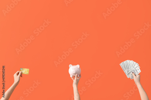 Women with credit card, pig...