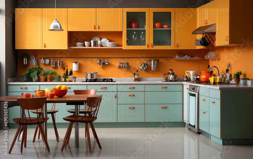 A colorful Indian kitchen interior design that creates a pleasant atmosphere