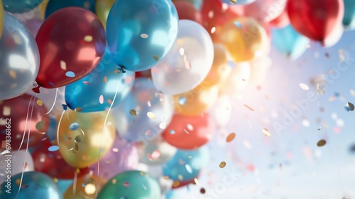 A close-up of balloons releasing confetti, capturing the festive moment in a celebration mockup. photo